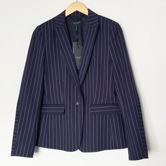 NEW Rag & Bone Navy Stripe Lexington Blazer Size 6 Pinstriped Quiet Luxury $550 - Picture 7 of 16